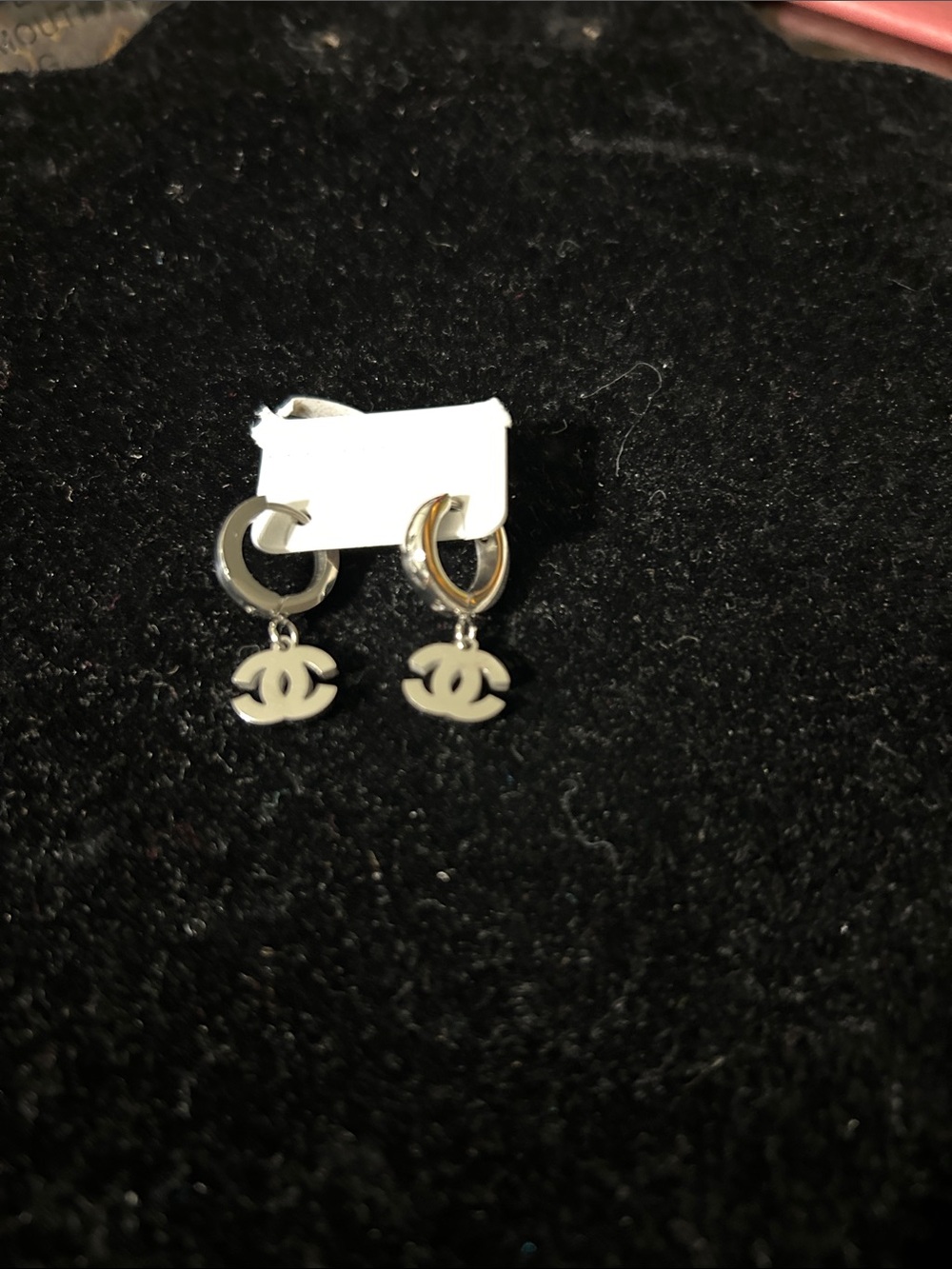 White Interlocking Logo Drop Earrings